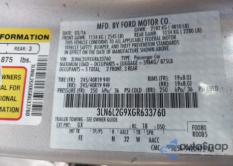 2016 Lincoln Mkz z USA, uszkodzony, nr VIN 3LN6L2G9XGR633760